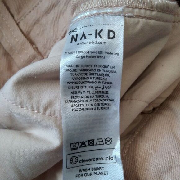 NA-KD Wide Leg Tan Pleated Front High Waisted Cargo Style Pants Women's Size 36 - Picture 5 of 12